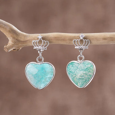 Diamond Crown Amazonite Heart Earrings-Your Soul Place